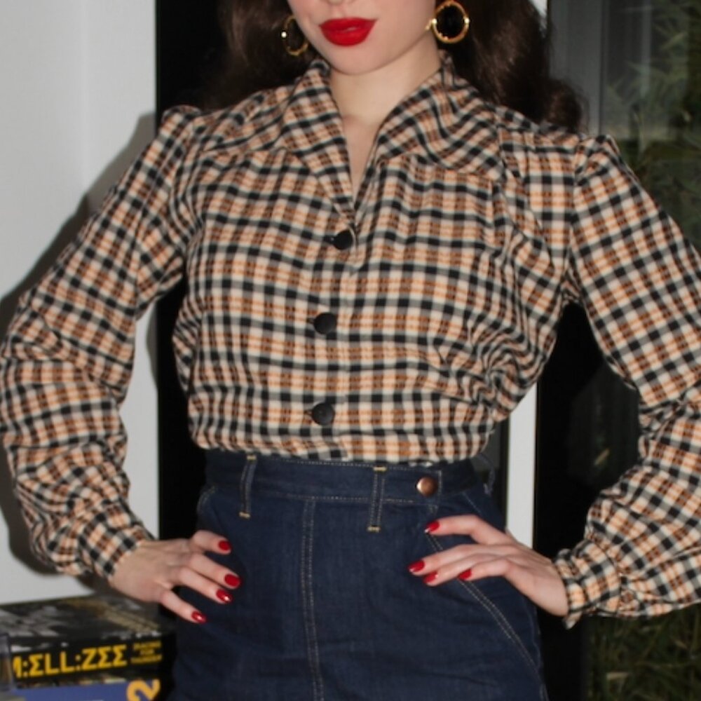 Freddies of Pinewood Orange and Black Long Sleeve Button Down Top Blouse W UK12